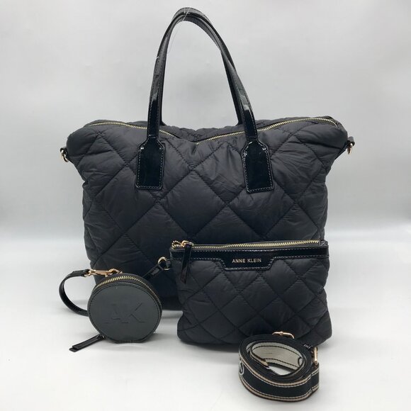 Anne Klein Black Nylon Quilted Puffed Tote Bag - Picture 10 of 11